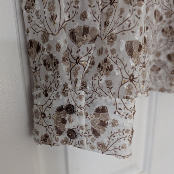 ZARA Brown and Cream Long Sleeve Floral Top - Picture 4 of 6